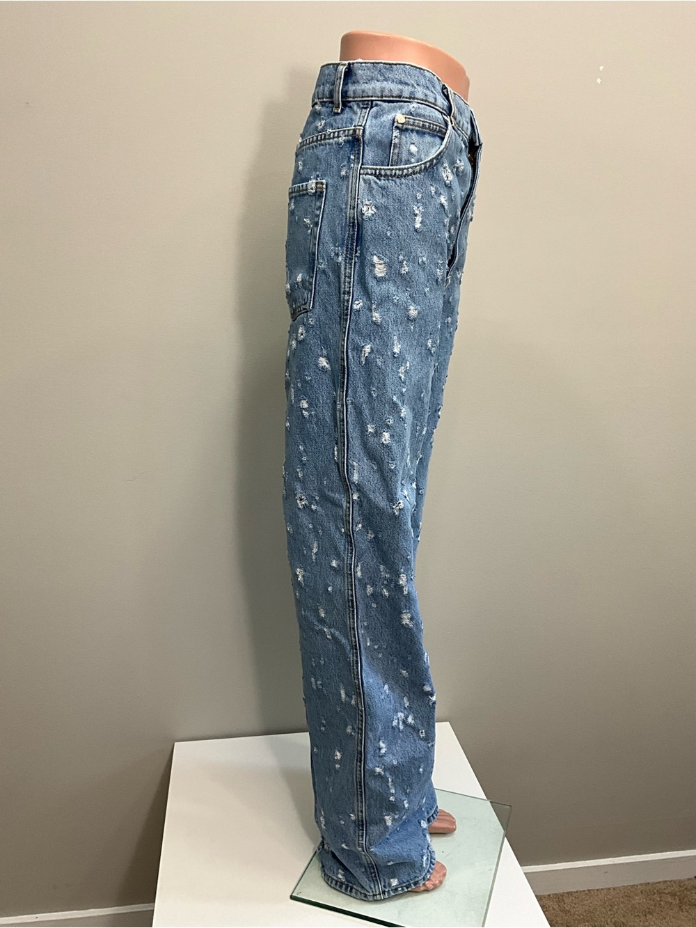 SANDRO Ruthy Distressed High Rise Wide Leg Jeans Light Wash Size 40 - Picture 3 of 9
